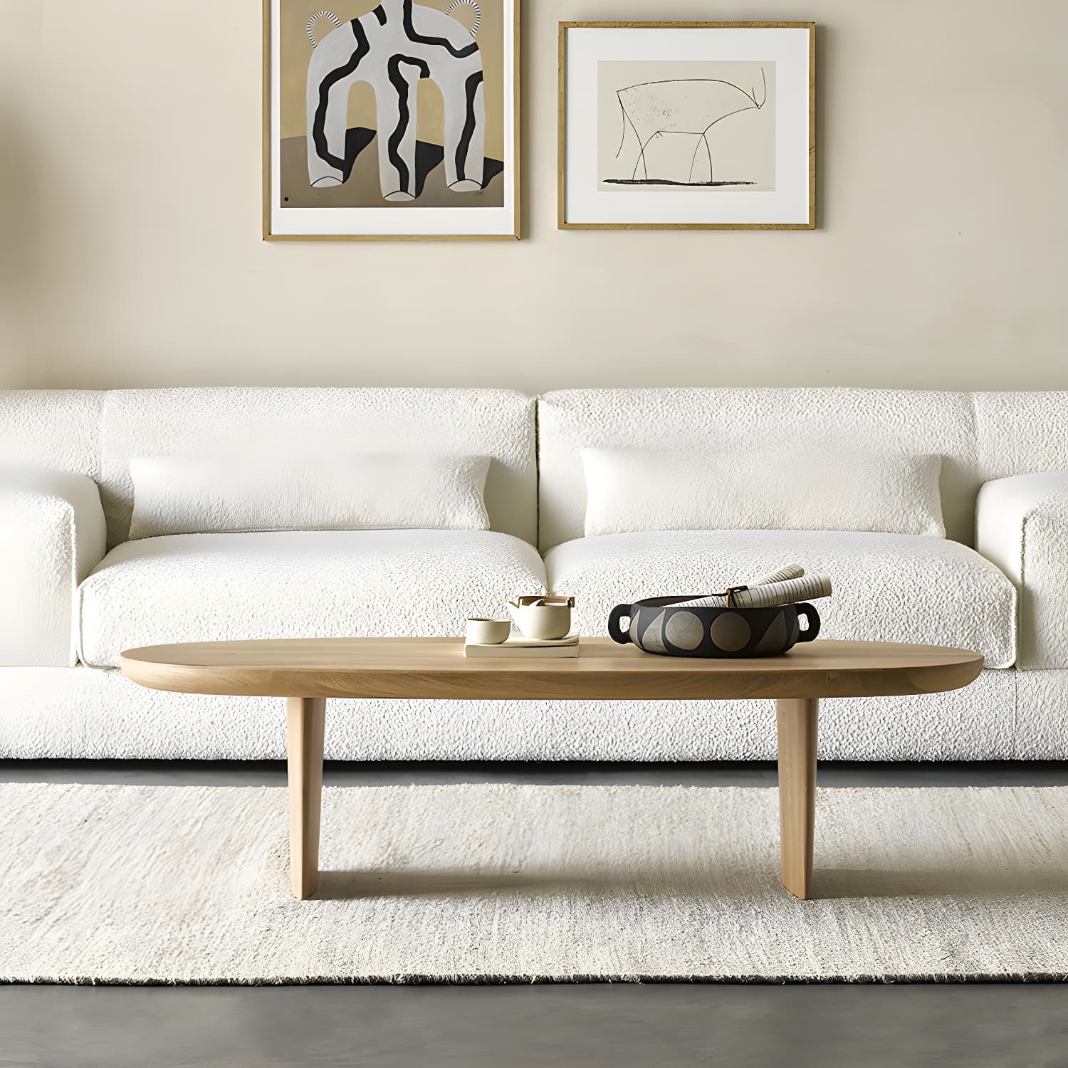 North European Wooden Coffee Table Oval Coffee Table for Living Room thumbnail 4