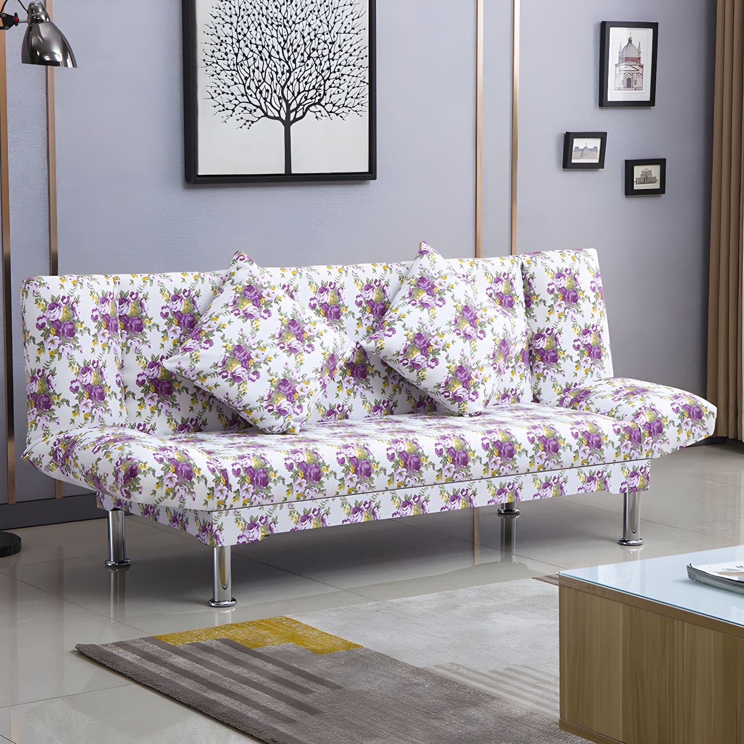 Silver Transitional Modern Tight Back Sofa Bed 29.53"High Armless Sofa Bed thumbnail 36