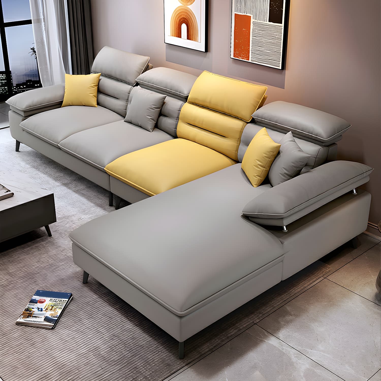 Modern L-Shape Sofa Chaise in Tech Cloth with Stationary Design and 3 Piece Set thumbnail 10