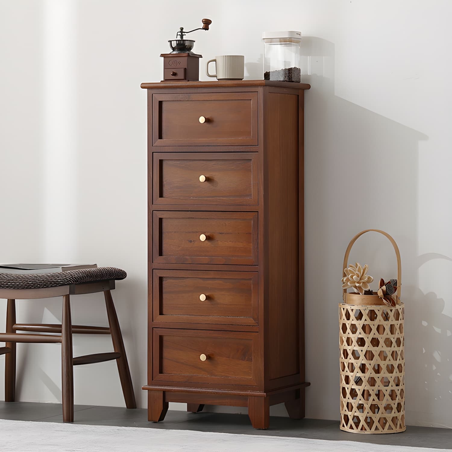 Scandinavian Wood Accent Chest with Drawers - Small Sized Rectangle Cabinet for Storage thumbnail 4