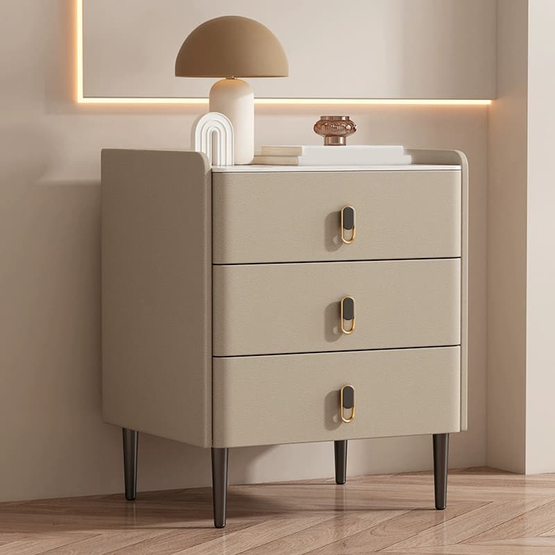 Modern Faux Leather Bachelor's Chest with Stone Countertop, 3 Drawers thumbnail 10