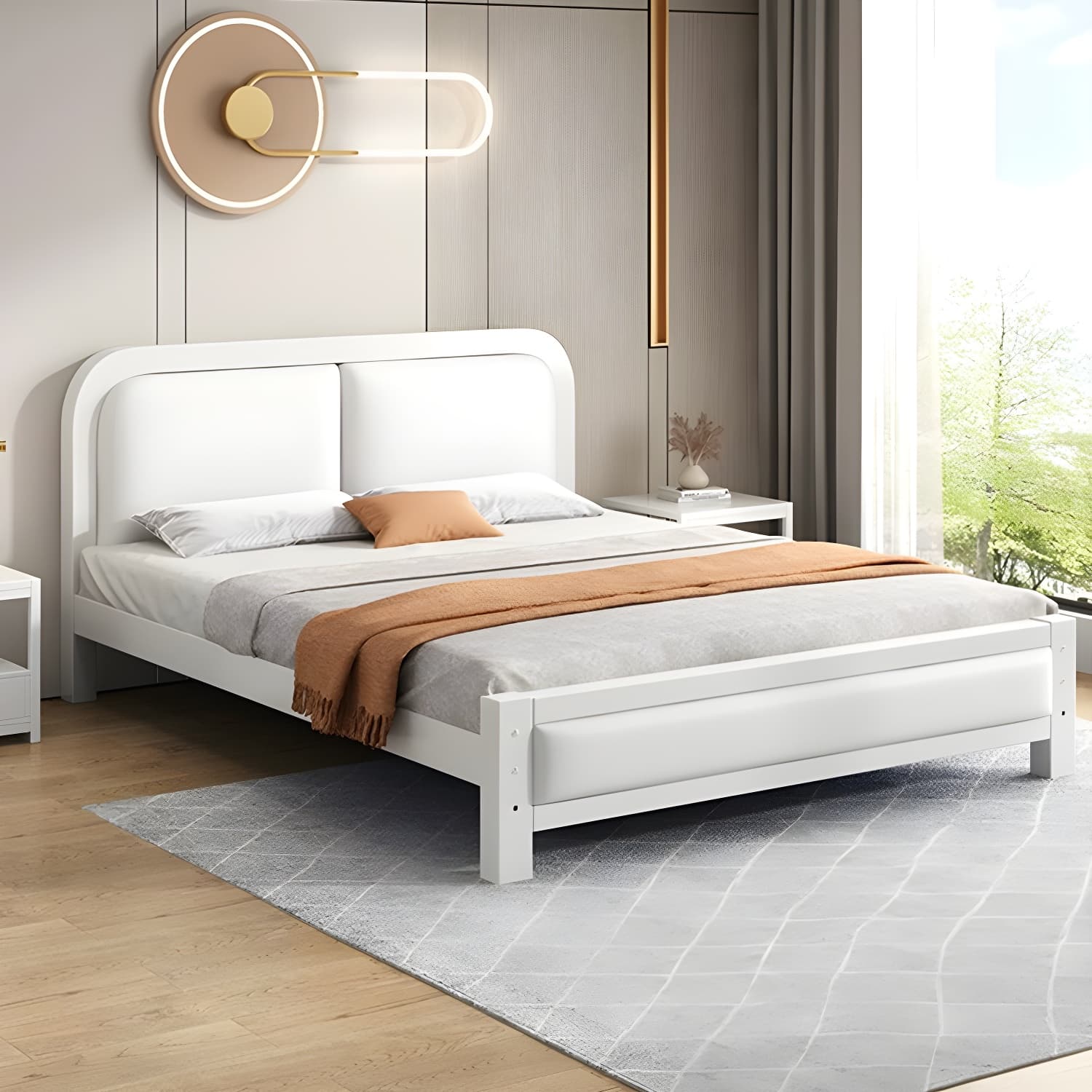 Modern Metal Panel Bed in White/Midnight Black with Easy Assembly thumbnail 5