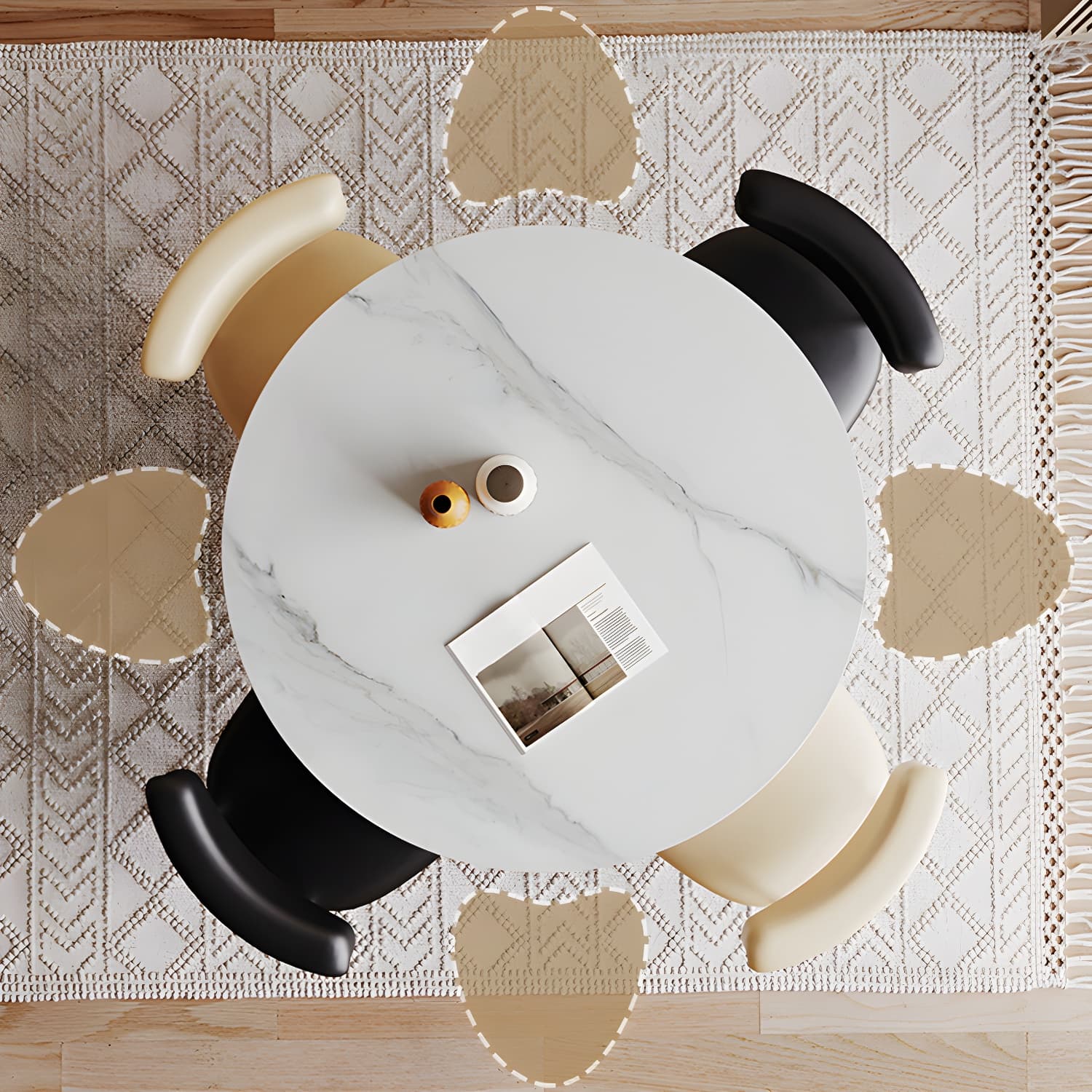 Round White Stone Modern Dining Table with White Steel Pedestal Base Standard Height thumbnail 9