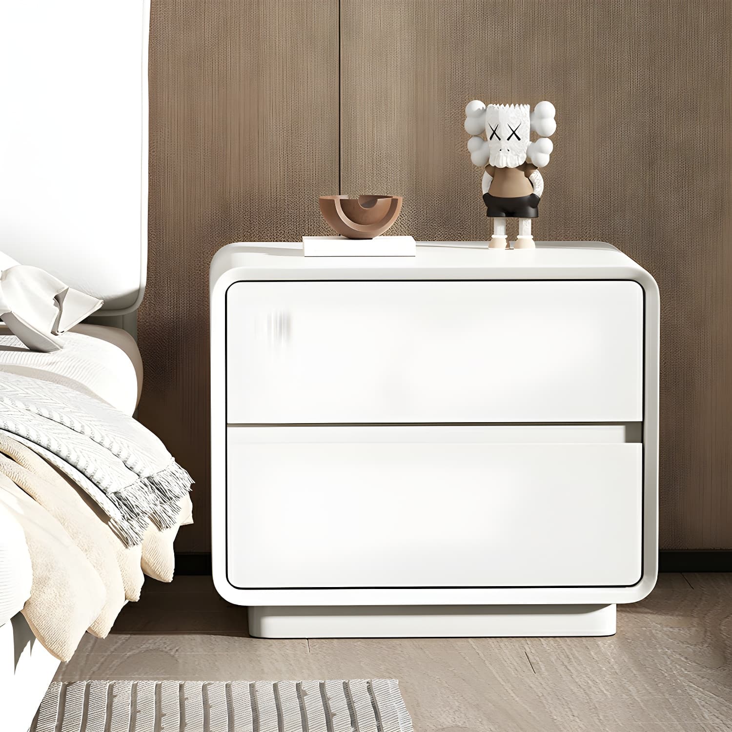 Modern Solid Wood Frame Nightstand with Silent Slide Drawers for Bedroom thumbnail 3