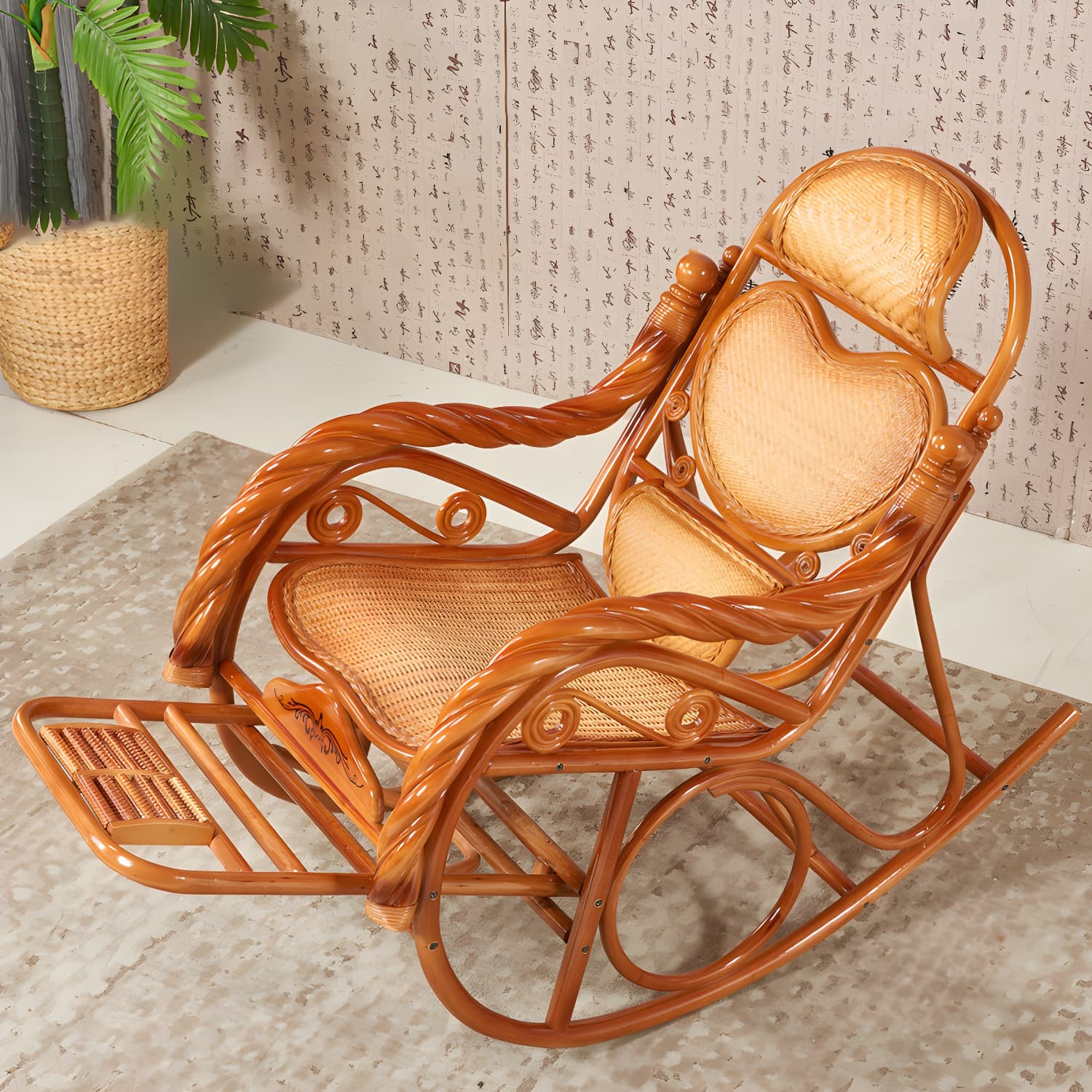 Mid Century Modern Recliner Chair Rattan/Wicker Recliner Chair for Living Room thumbnail 1