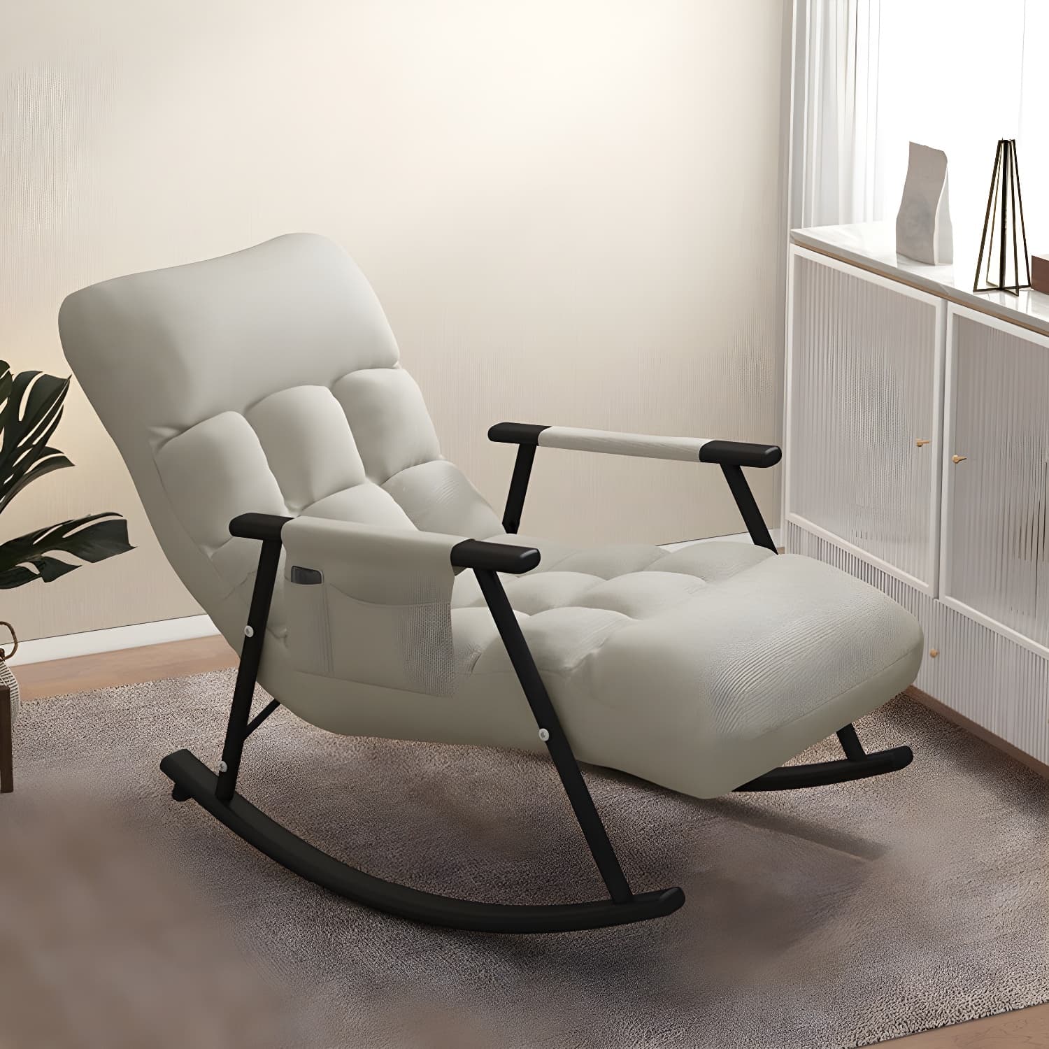 Modern Style Rocking Chair Faux Leather Upholstered Chair with Storage thumbnail 8