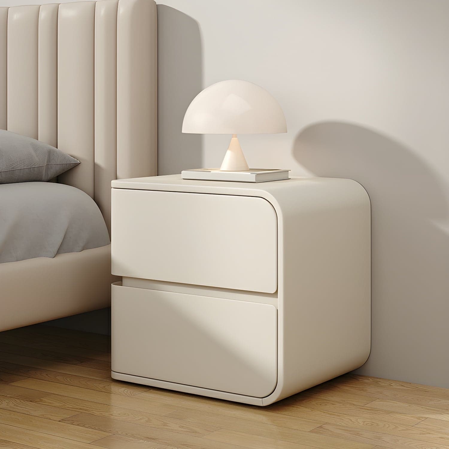 Rounded Corners Nightstands Solid Wood with Silent Buffer Guide Rail thumbnail 1