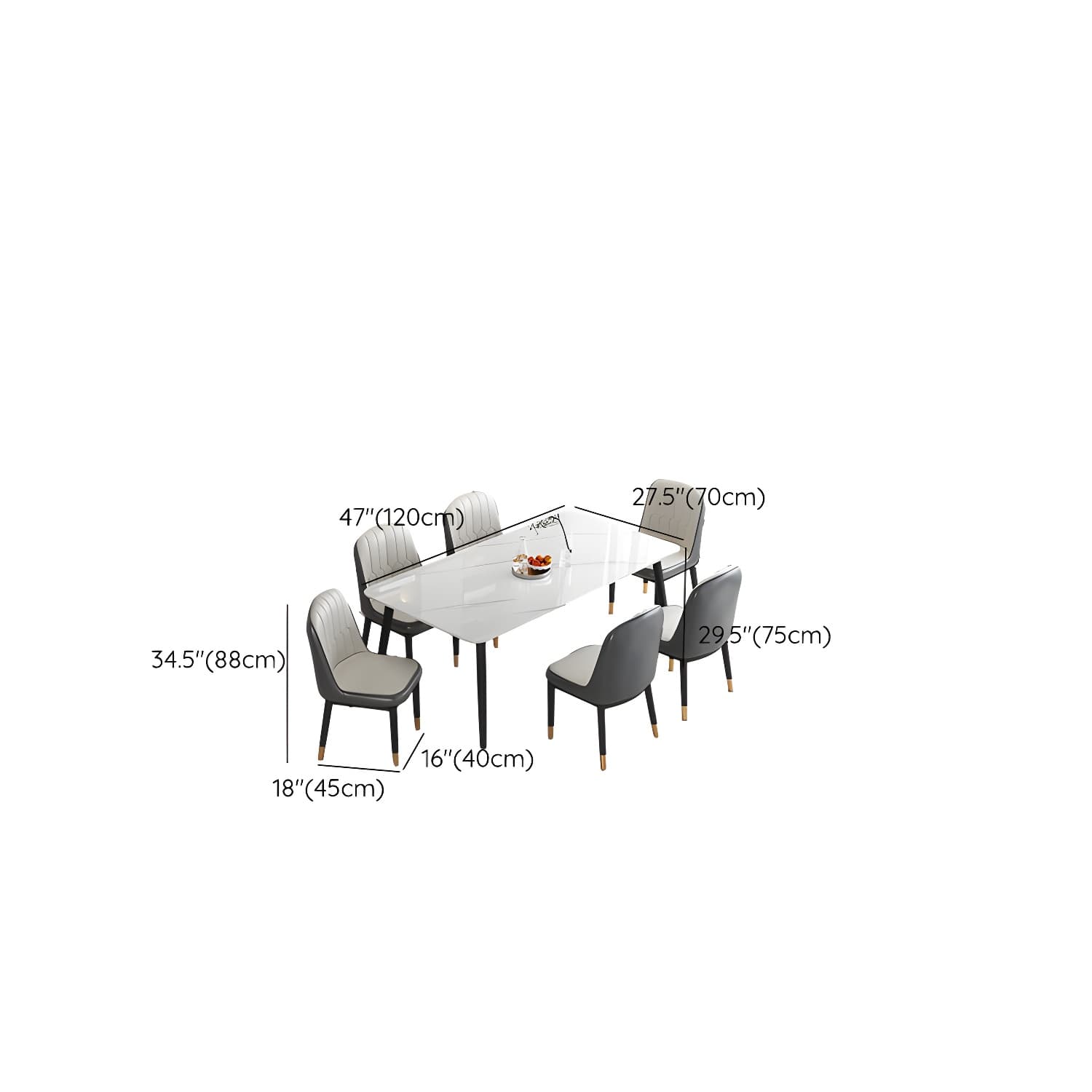Rectangular White Stone Top Dining Set with Upholstered Chairs thumbnail 11