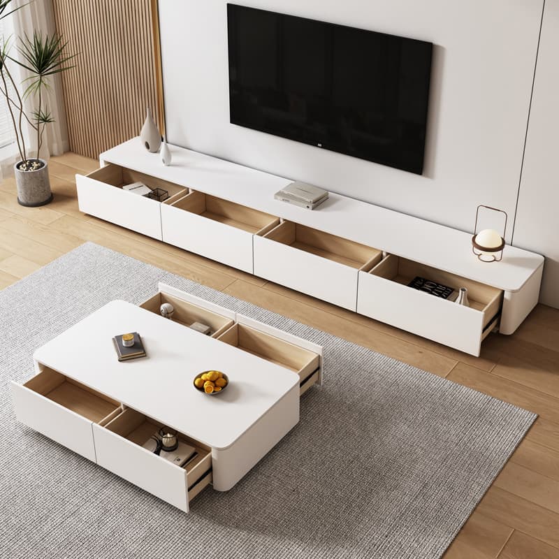 Ivory Rectangular Wall-supported TV Stand with 6 Drawers/5 Drawers thumbnail 2