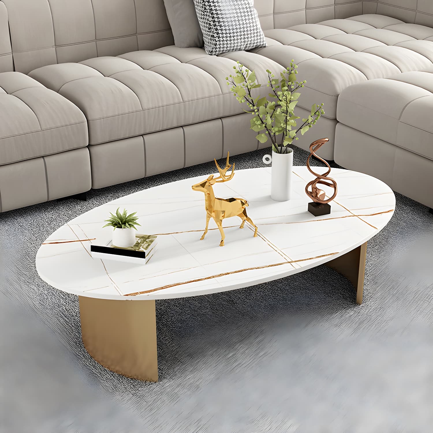 Glam Slate Coffee Cocktail Table Oval Cocktail Table for Living Room thumbnail 5