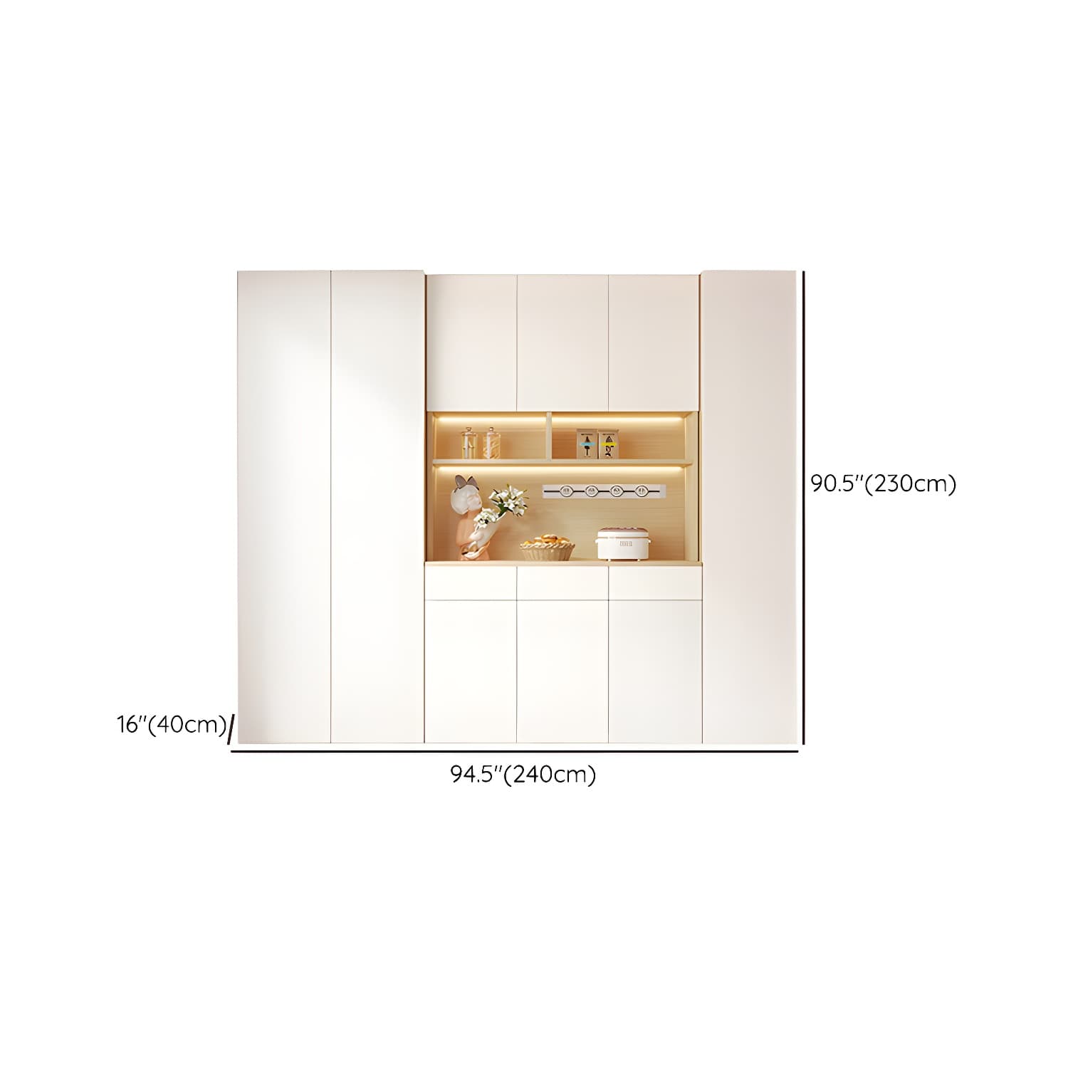 Scandinavian White Wood Buffet Sideboard Cabinet with Cabinets and Shelves thumbnail 23