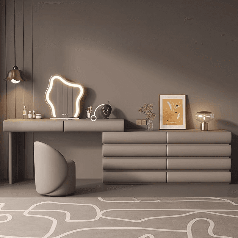 Multi-Purpose Tan Vanity Set with 10 Drawers, Lighting, Scalable, Adjustable Touch, and Adjustable Brightness thumbnail 1