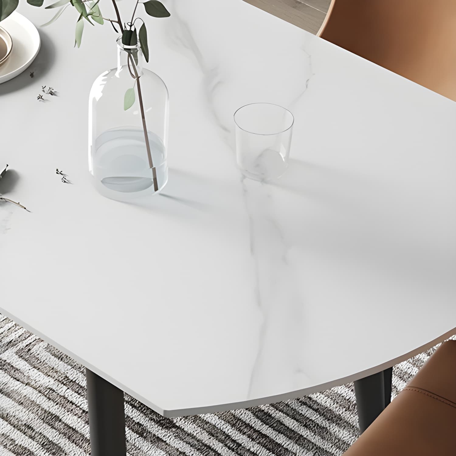 Sintered Stone Top Modern White Table for Restaurant Round Dining Table with Pedestal Base thumbnail 6