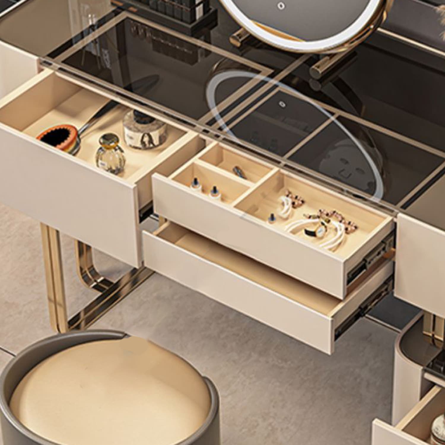 Luxurious Wood and Metal Make-up Vanity 5 Drawers & Lighted Mirror Dressing Table thumbnail 6