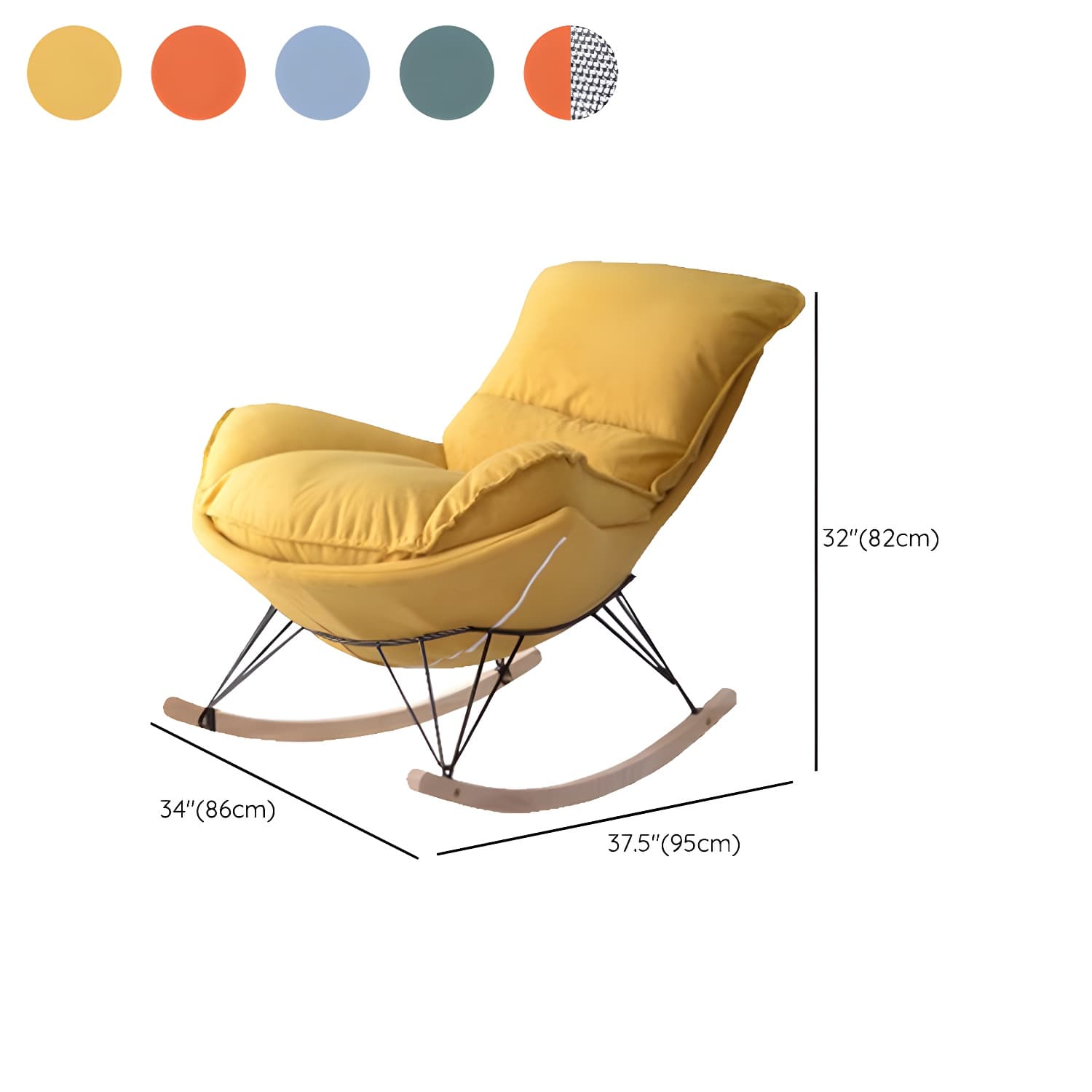 Modern Upholstered Rocking Chair with Ottoman Set - Natural Wood Legs thumbnail 25