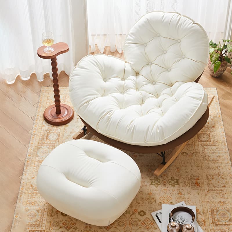 Minimalist Metal Upholstered Indoor Rocking Chair with Ottoman and Spindle Back , Recessed Arm and Natural Wood Finish thumbnail 4
