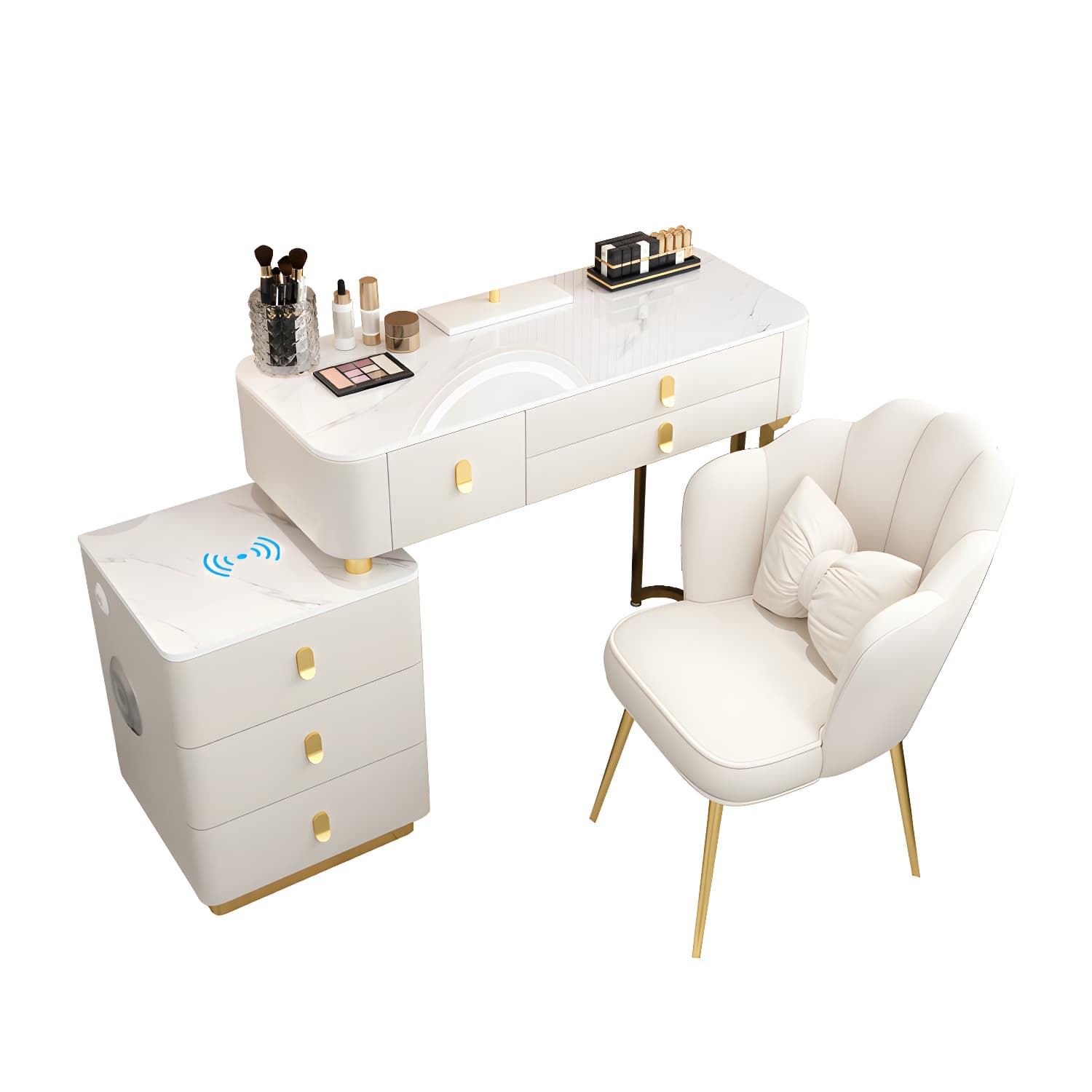 Glass Top Makeup Vanity Desk Lighted Mirror Makeup Vanity Set thumbnail 15