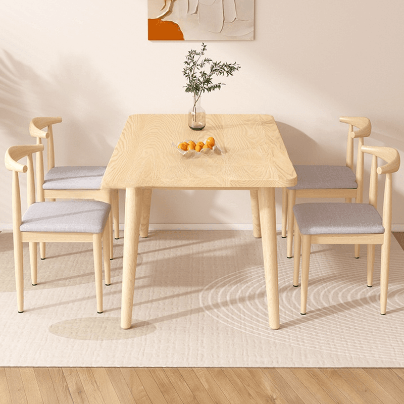 Dining Table Set with Rectangular Recycled Wood Fixed Table and Padded Chair Back in White/Auburn/Unfinished thumbnail 4