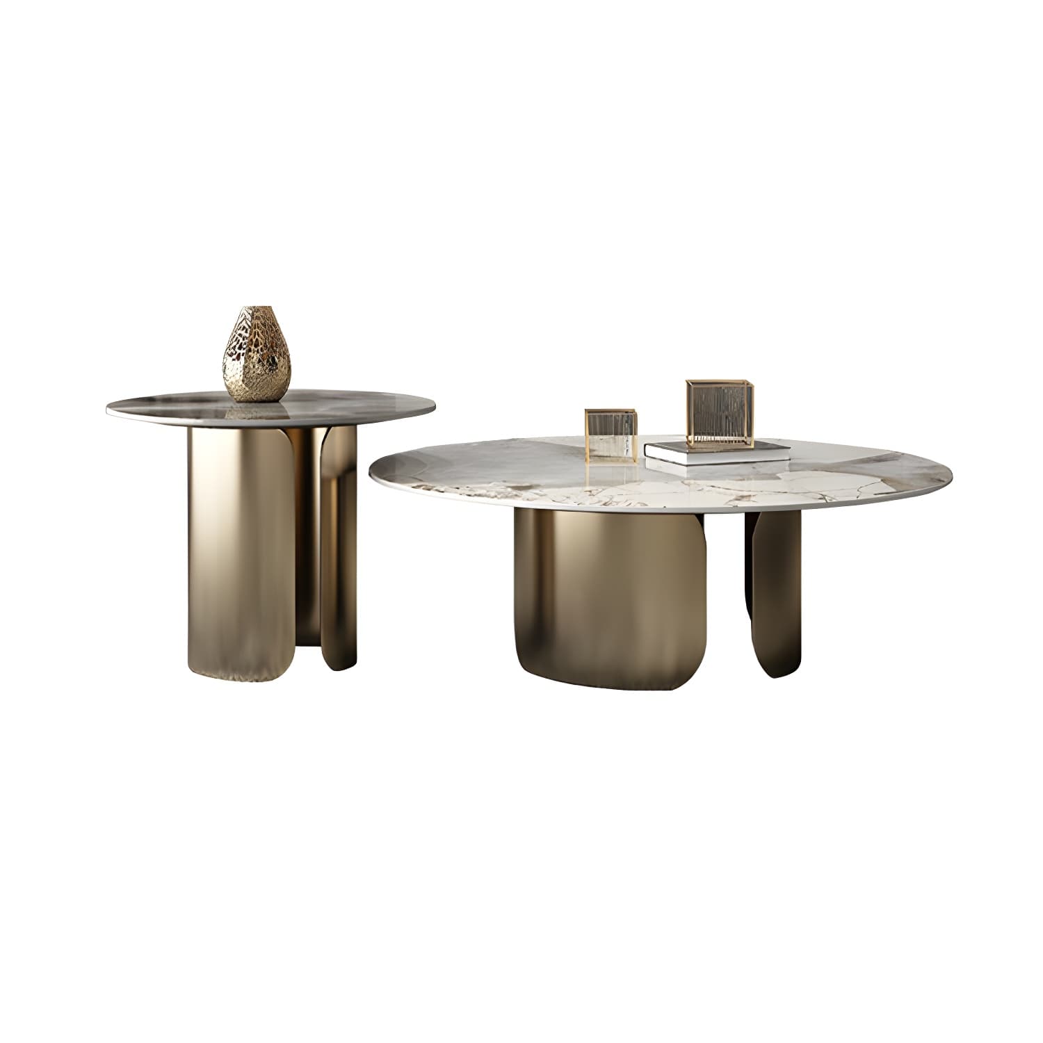 Chic Modern Round Beige Stone Top Coffee Table with Industrial Iron Base thumbnail 12