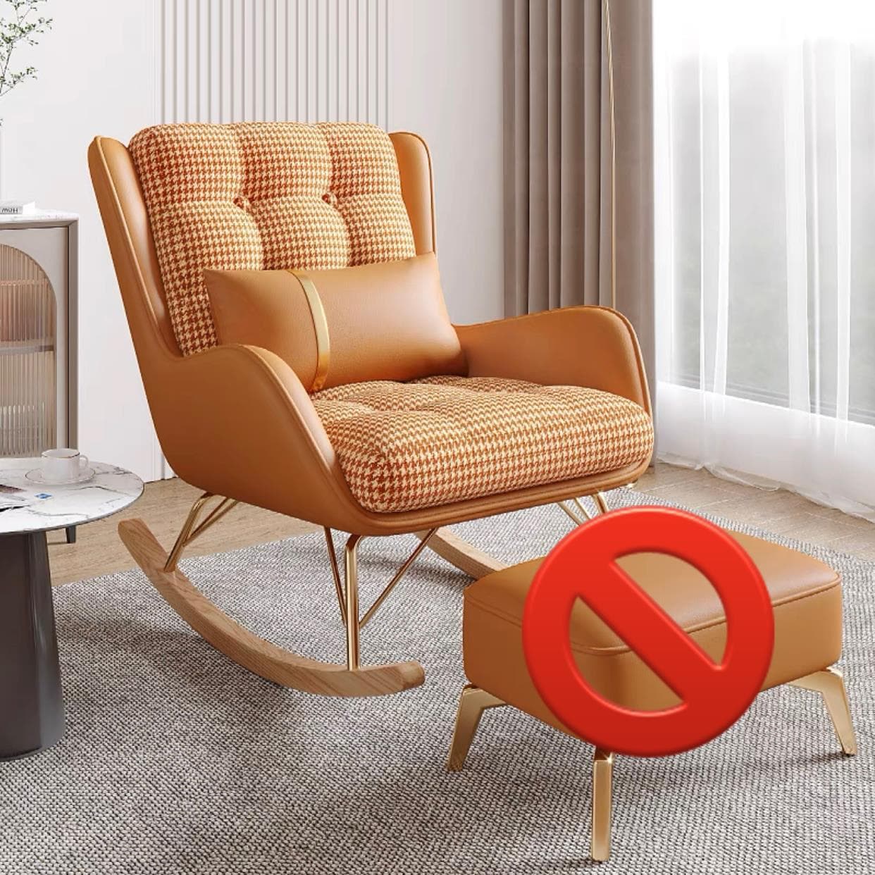 Trendy Cocoa/Lime Green/White Upholstered Rocking Chair Couch 2 Piece Set with Track Arm & Ottoman, Scratch-defiant thumbnail 8