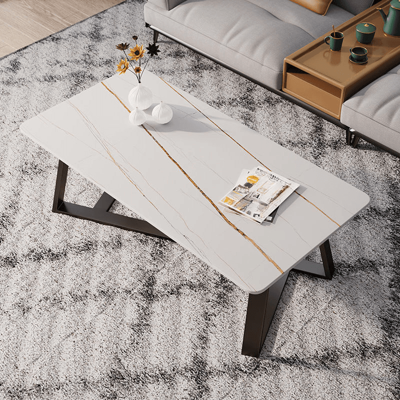 Funky Square Sintered Stone Coffee Table with X Base, Scratch-immune, and Single Set thumbnail 5