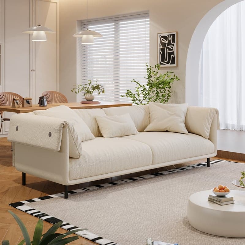 Drawing Room Standard Sofa in Genuine Leather/Flannel with White/Cerulean/Tan Upholstery, Armrest, and 3 Pillows thumbnail 8