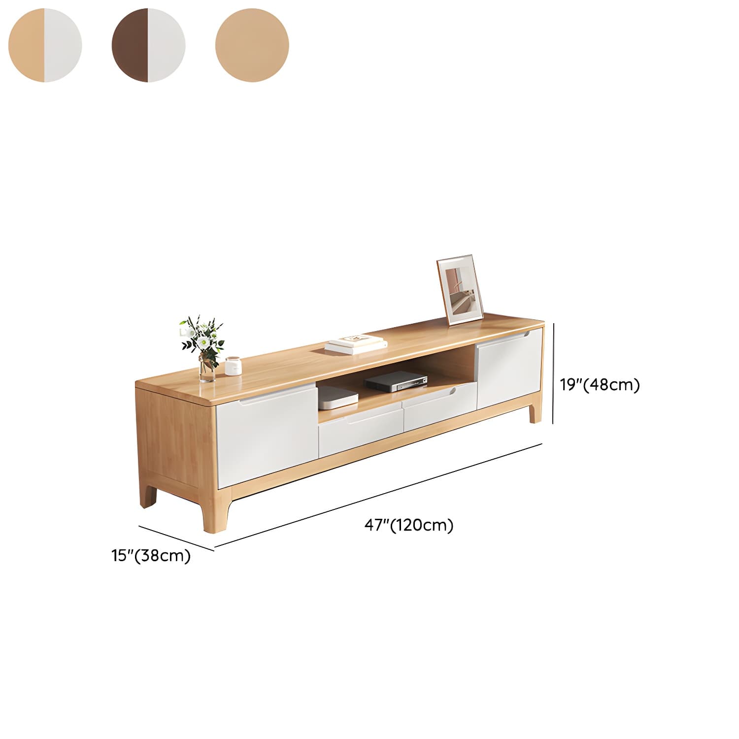 Scandinavian TV Media Stand Solid Wood TV Media Console with Drawers thumbnail 17