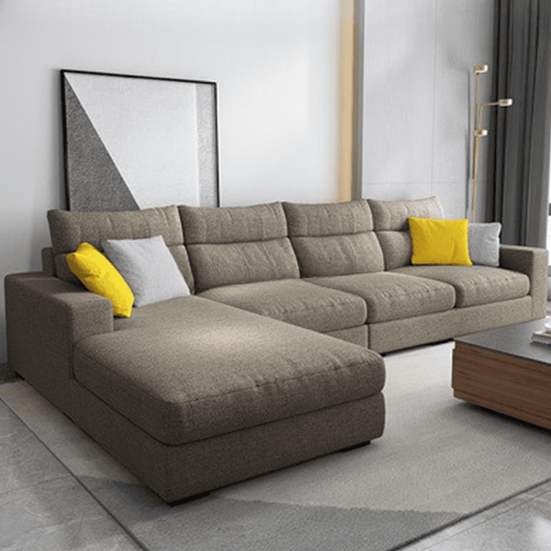 L-Shape Sofa Chaise with Pillow Back, Azure/Cream Upholstery, Square Arm, Slipcover, and 1 Chaise thumbnail 4