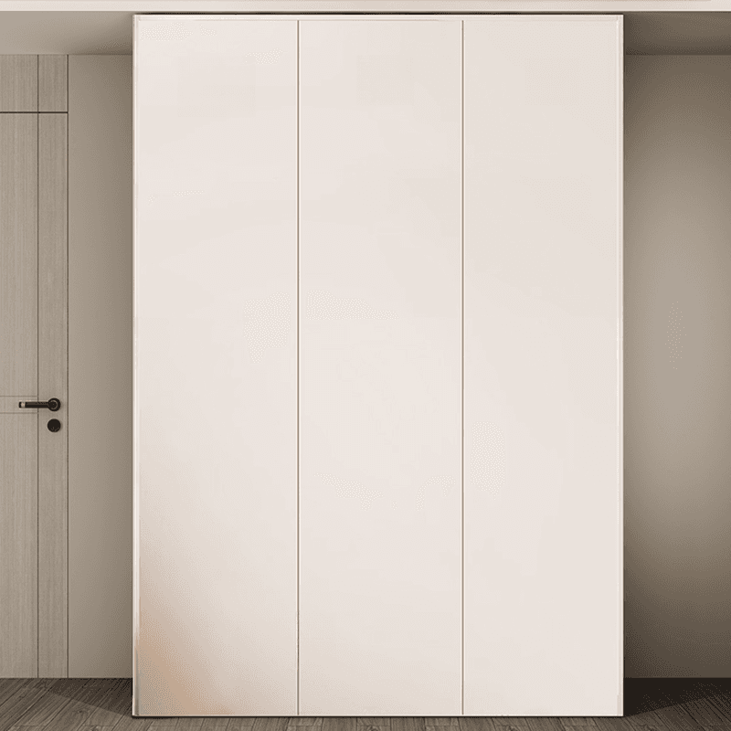 White Minimalist Manufactured Wood Wardrobe Closet with 2 Drawers, Soft Close Door, Interior Shelves, and Clothing Rod thumbnail 2