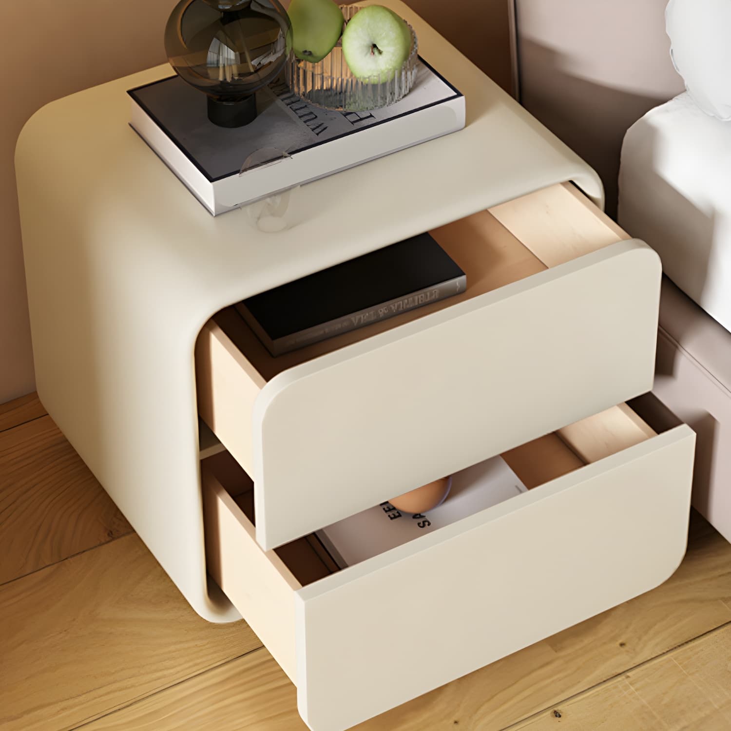 Contemporary Style 2 Drawer Night Table Solid Wood Frame Leather Nightstand thumbnail 11