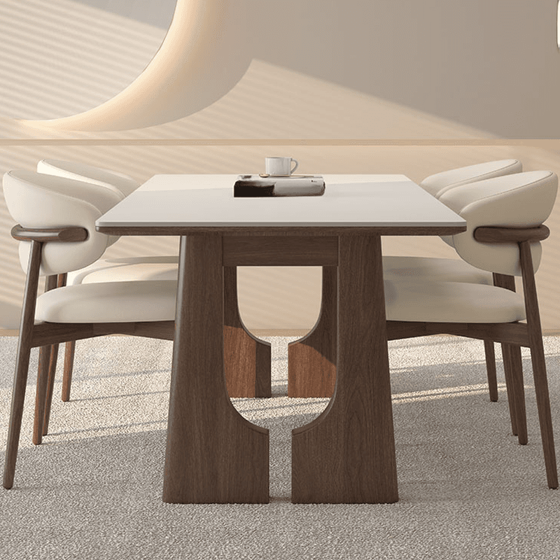 Dining Table Set with Slate Two-sided Pedestal, Upholstered Back, Fixed Table, Padded Chair, and White Top thumbnail 1