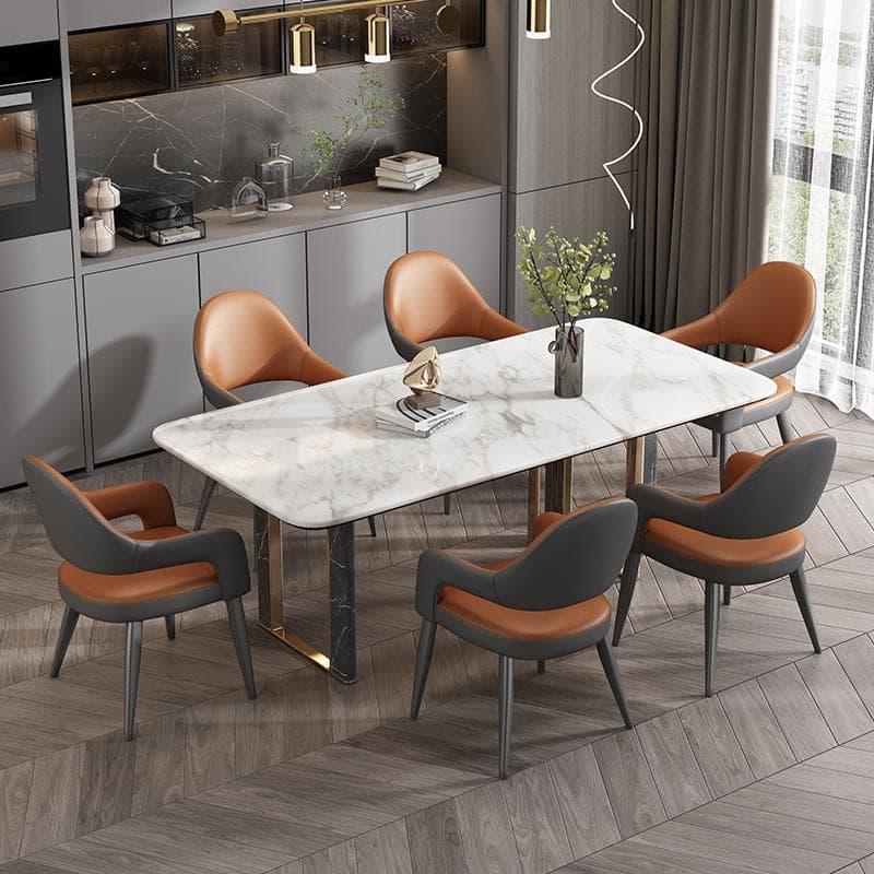 Faux Leather Arm Chair with Standard Back and Metal Legs in Gray for Kitchen & Dining thumbnail 9
