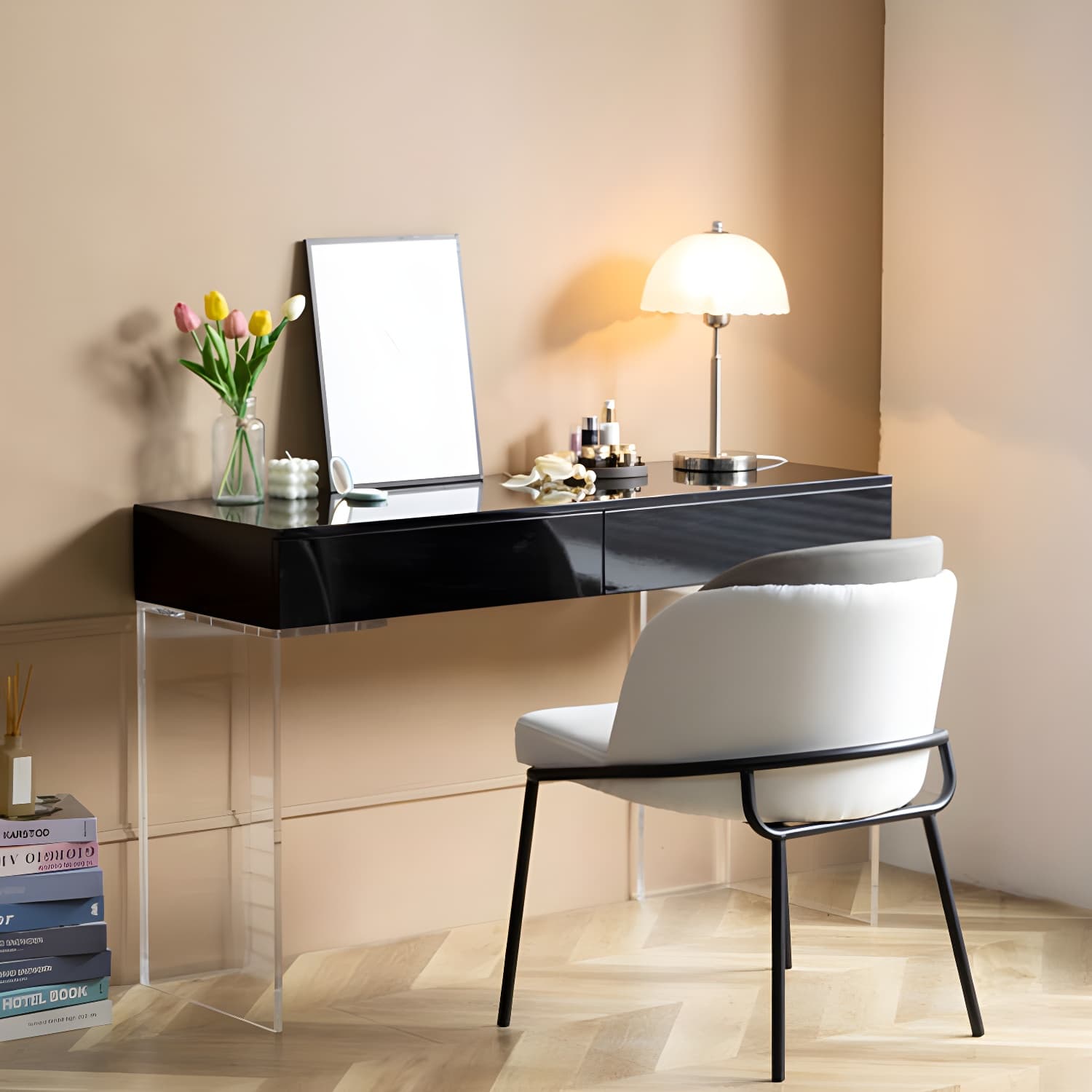 Contemporary Acrylic Vanity Desk 2-Drawer Vanity Dressing Table thumbnail 13