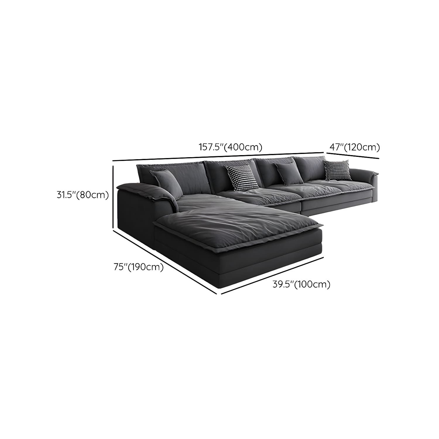 Modern Gray Abrasive Cloth Upholstered Stationary Sectional Sofa with Wood Frame thumbnail 12
