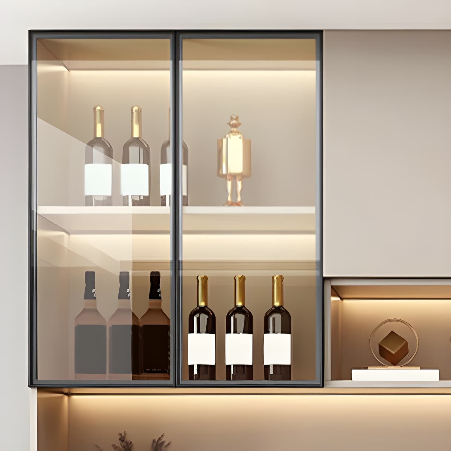 Modern Wood Cabinet with Glass Doors and Non-adjustable Shelves thumbnail 6