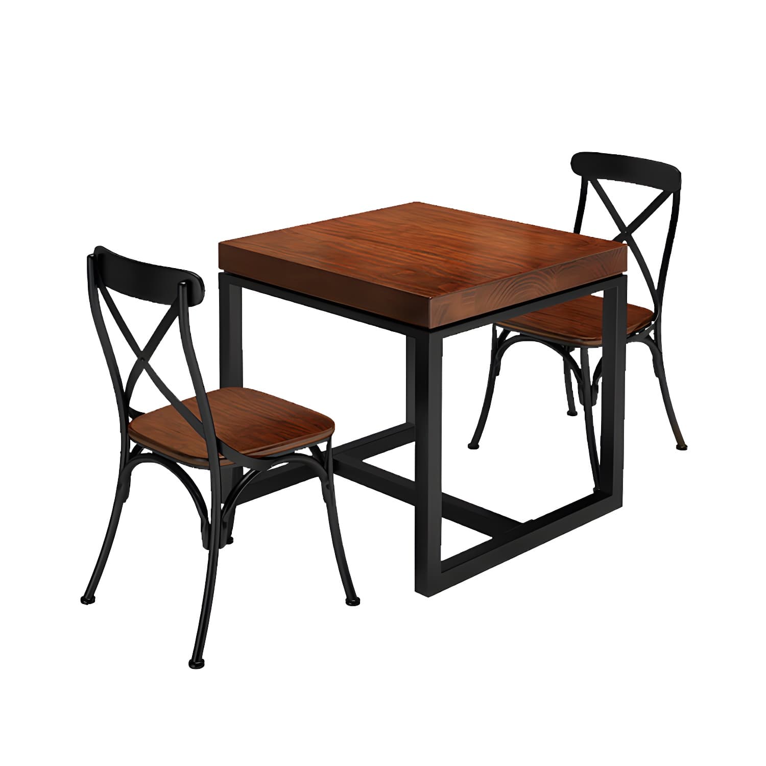 Solid Wood Top Dining Table Industrial Square Black Iron Trestle Base Table thumbnail 6