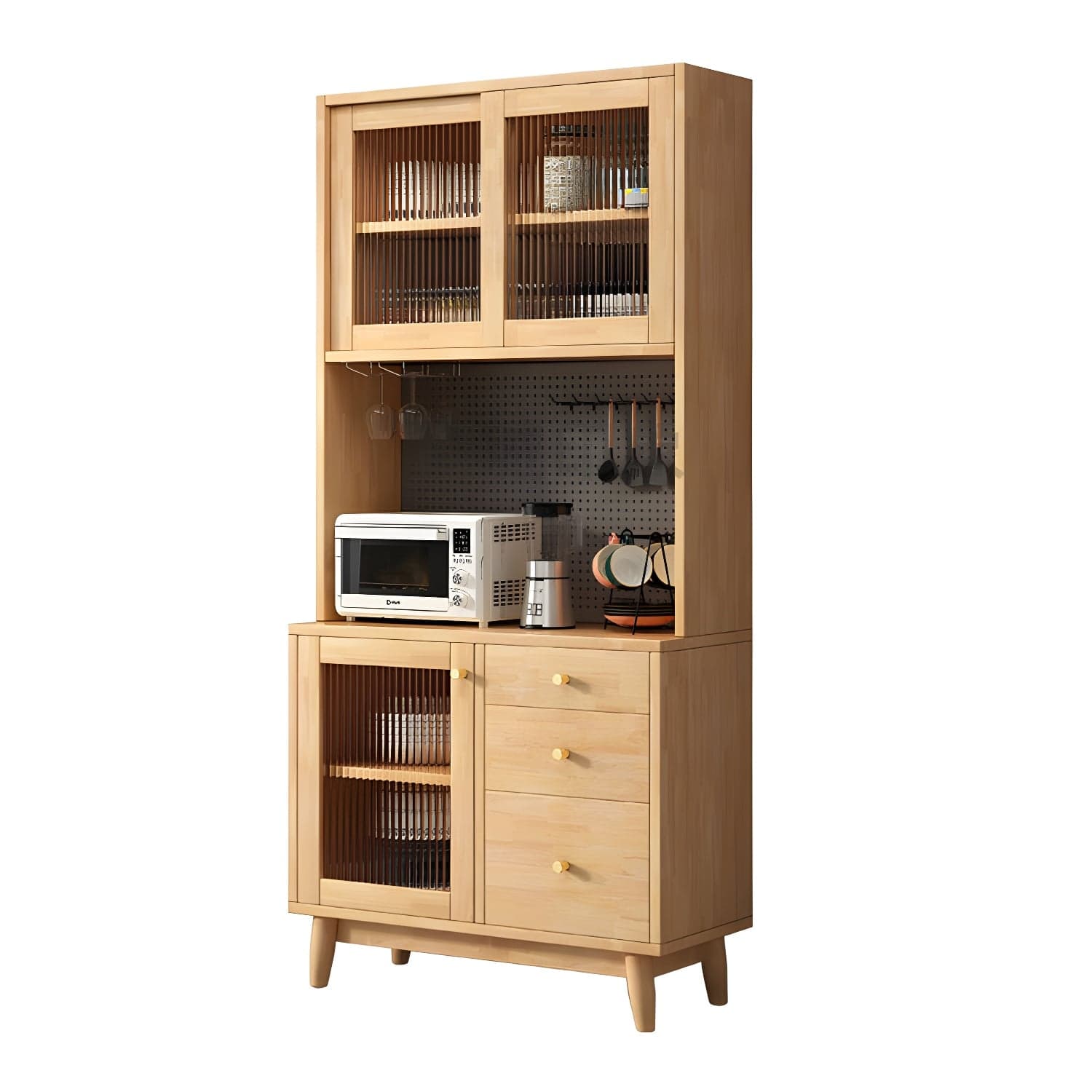 Modern Style Solid Wood Storage Sideboard Cabinet with Glass Doors and Drawers thumbnail 3