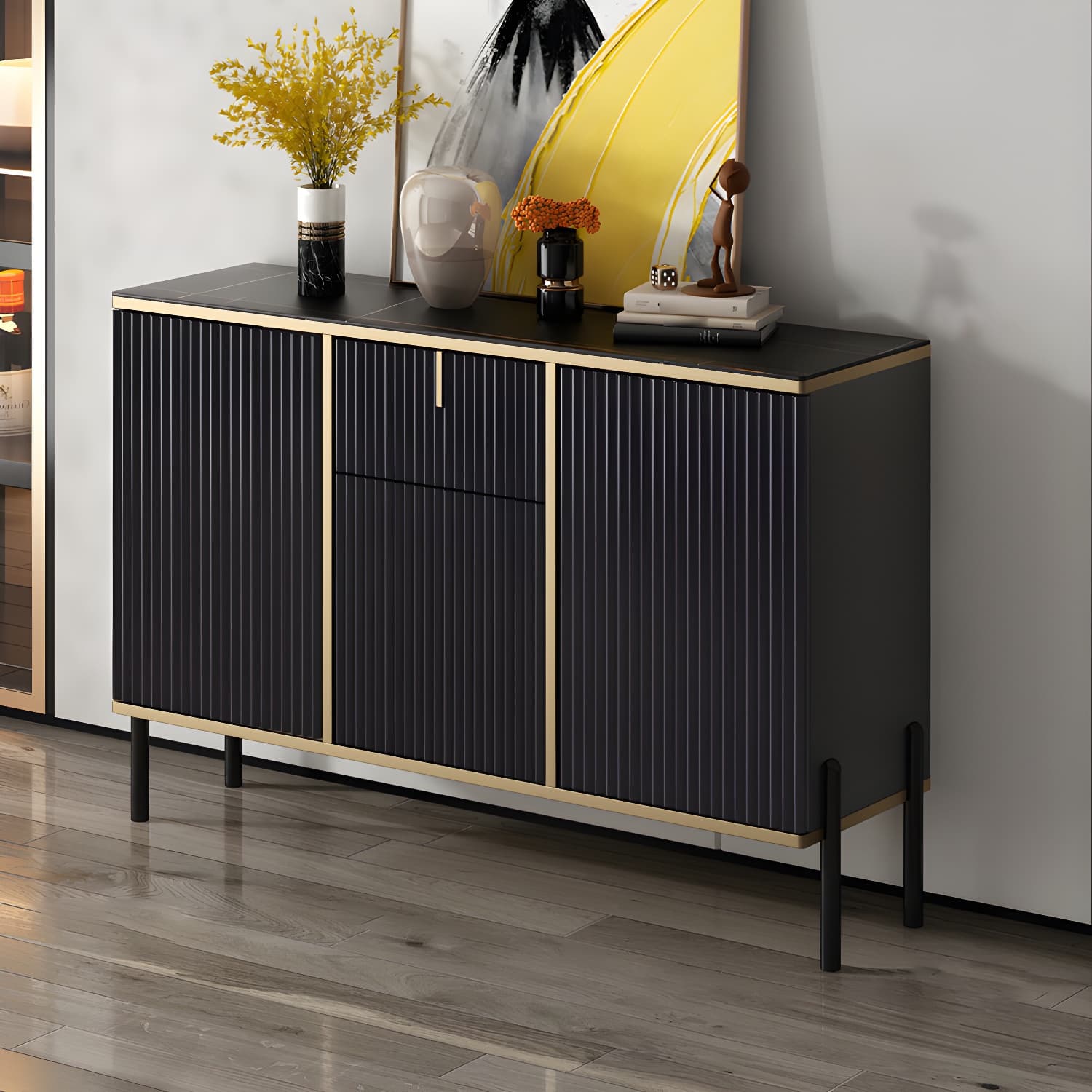 Glam Sideboard Stone Top Sideboard with Door for Living Room thumbnail 14