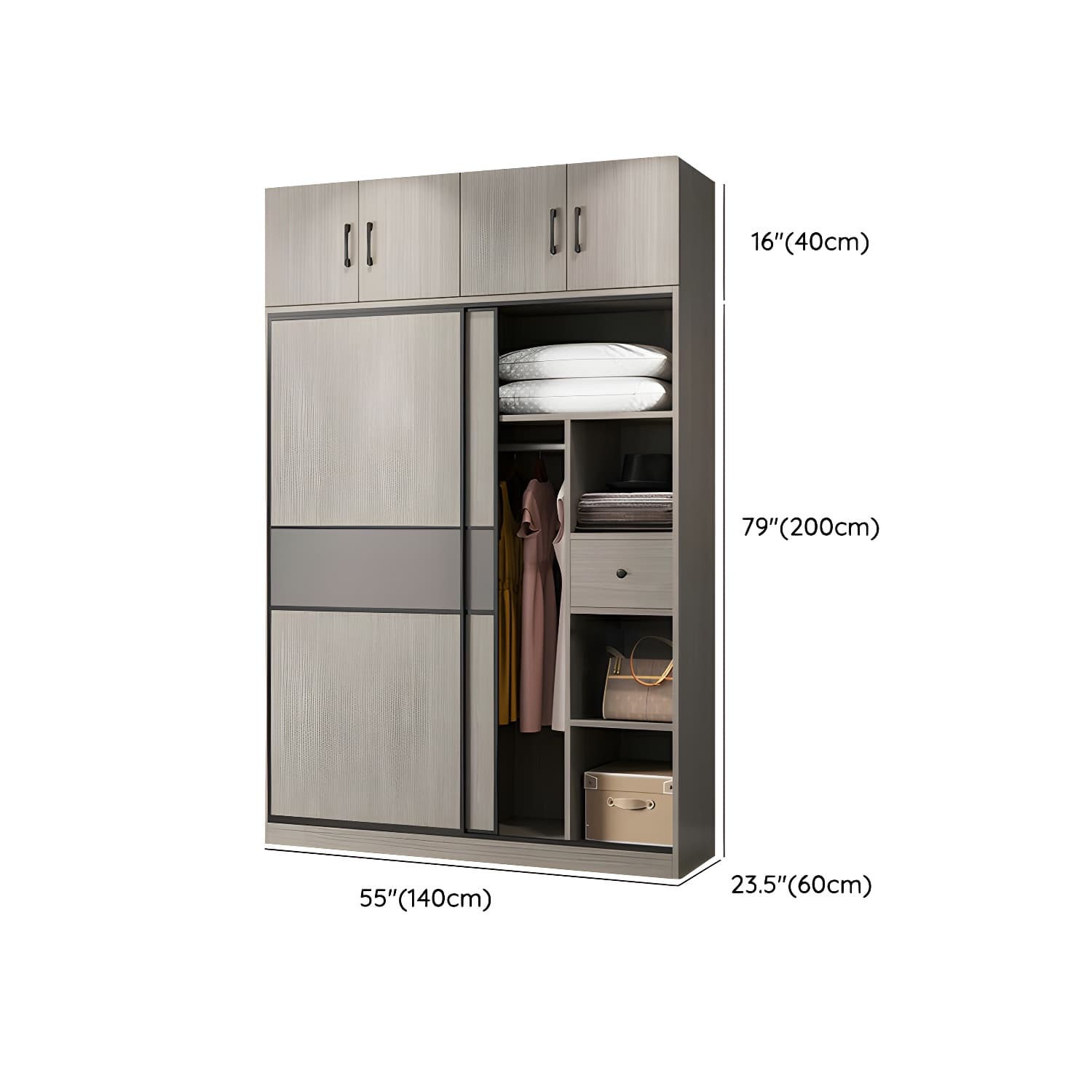 Contemporary Plate Storage Wood Wardrobe with Clothing Rod and Shelves in Light Grey thumbnail 9