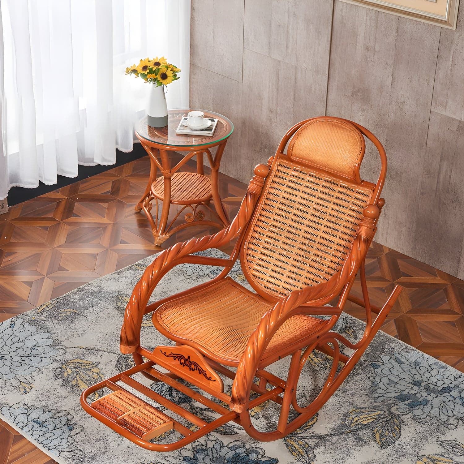 Mid Century Modern Recliner Chair Rattan/Wicker Recliner Chair for Living Room thumbnail 4