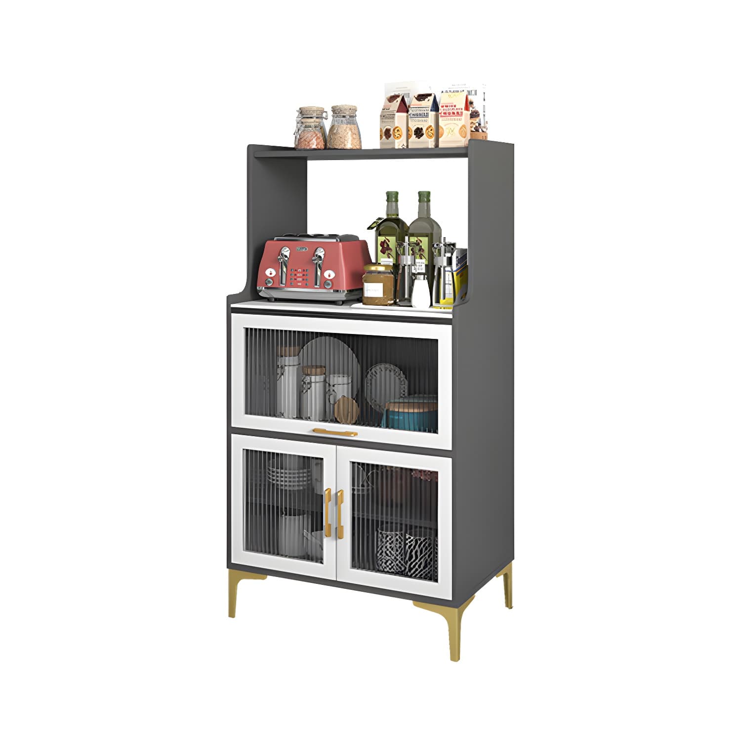 Sintered Stone Countertop Dining Server Manufactured Wood Kitchen Server with Glass Doors thumbnail 8
