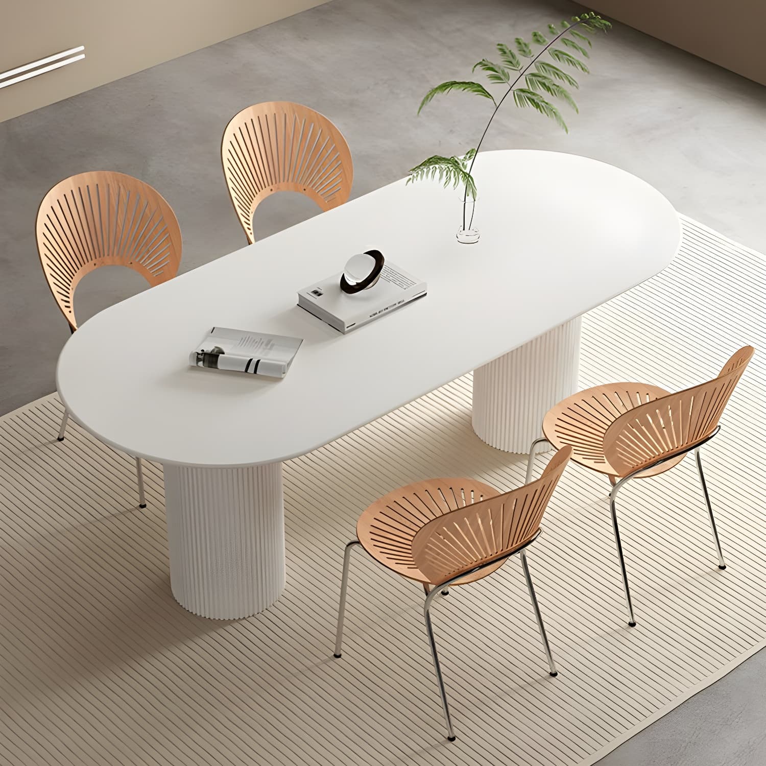 Stylish White Stone Kitchen & Dining Table with Adjoining Pedestal Base thumbnail 3
