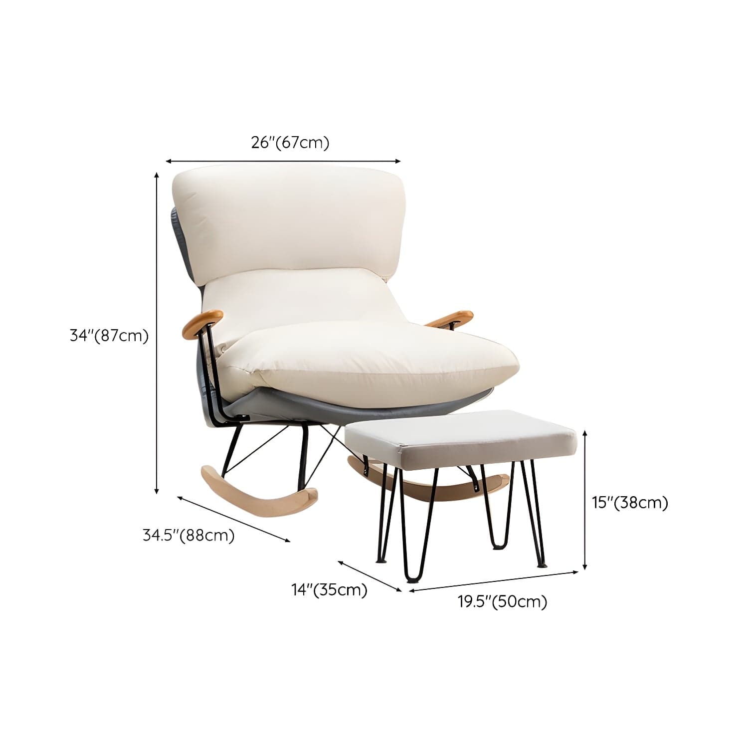 Scandinavian Indoor Upholstered Rocking Chair with Track Arms and Natural Wood Legs thumbnail 18