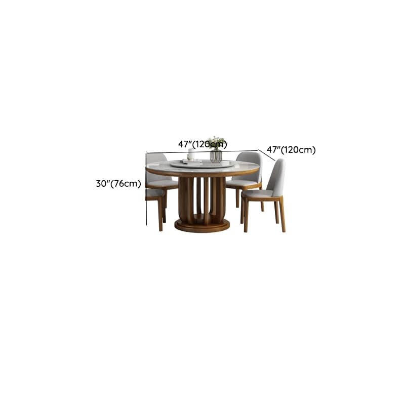 Circular Slate Dining Table Set with Stump Base, Upholstered Chairs, Back, and Chalk Color for 11 Pieces or More Set/7 Piece Set/5 Pieces thumbnail 4