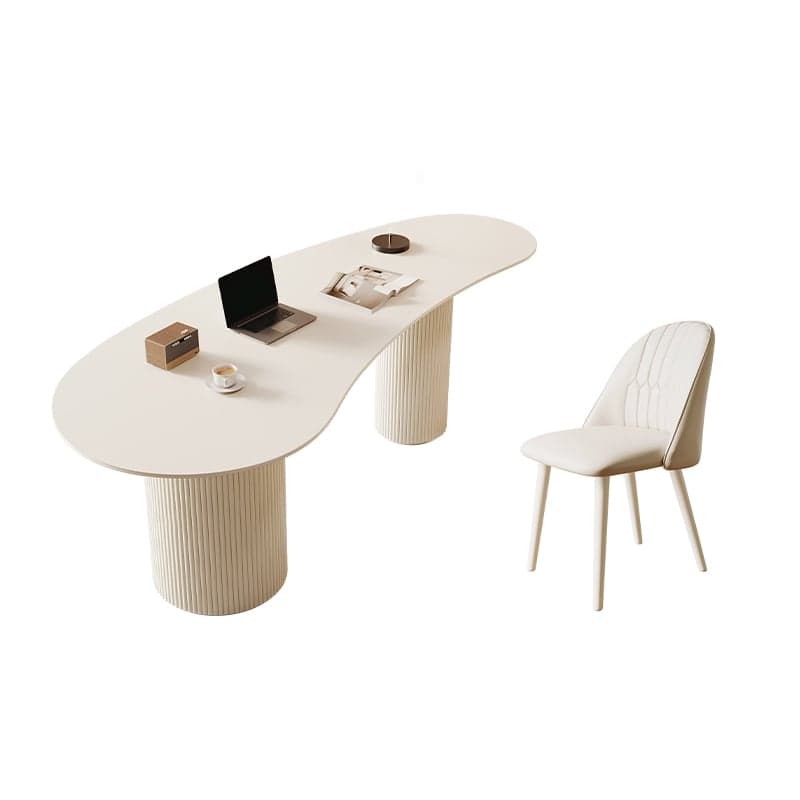 Fixed Free Form Dining Table Set with Double Pedestal, a Chalk Slate Tabletop and Upholstered Chairs in an Art Deco Style thumbnail 1