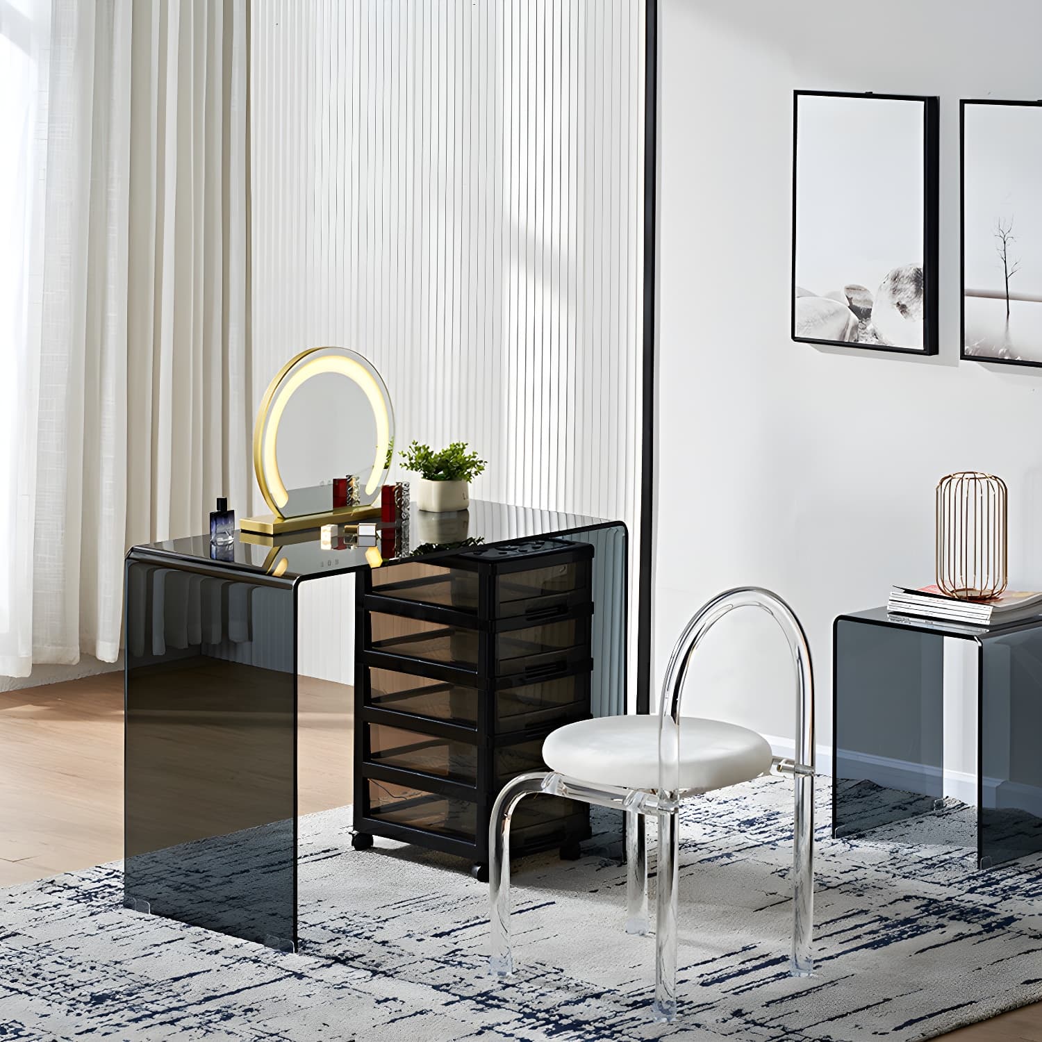 Contemporary Make-up Vanity Standing Glass Bedroom Makeup Vanity Set thumbnail 4