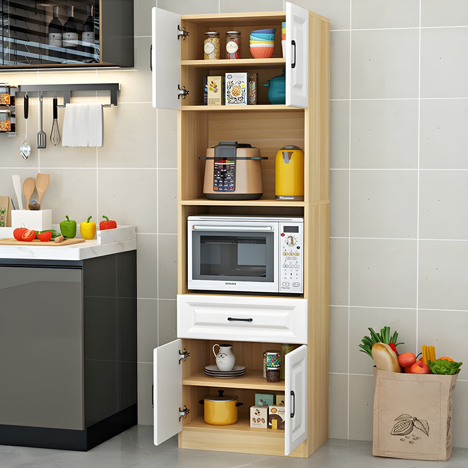 Wood Glam Server with Cabinets and Drawers - Narrow Size - Stylish and Functional thumbnail 8