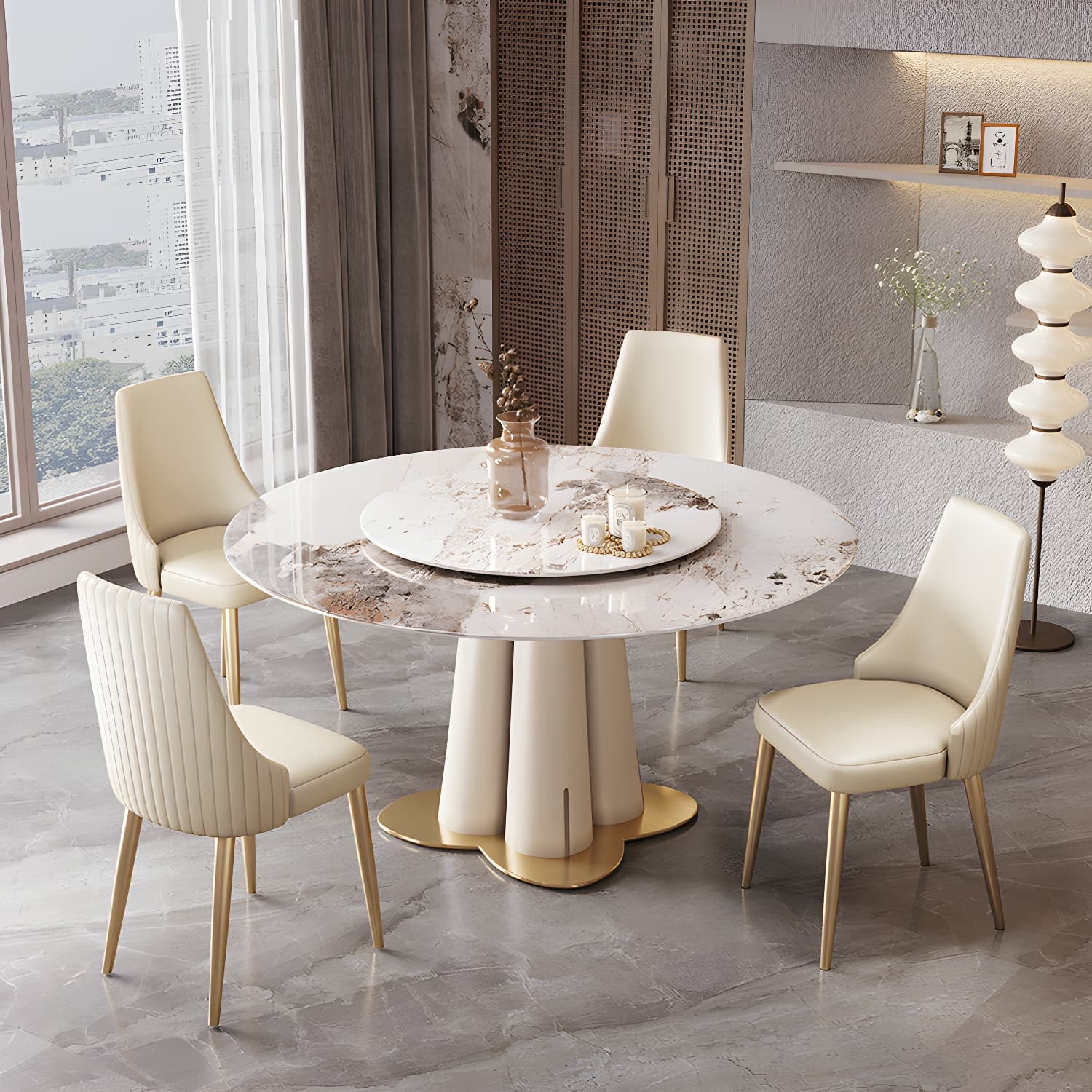 Glam 1/3/4/5/7 Pieces Dining Sets Round Dining Room Table Set thumbnail 1