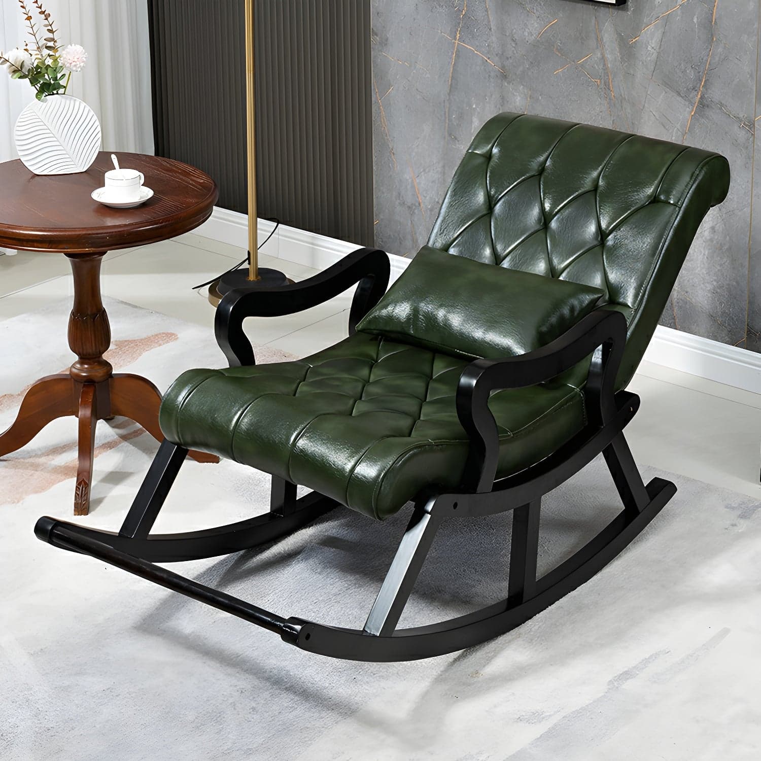49" Wide Solid Wood Faux Leather Rocking Accent Chair with Legs thumbnail 8