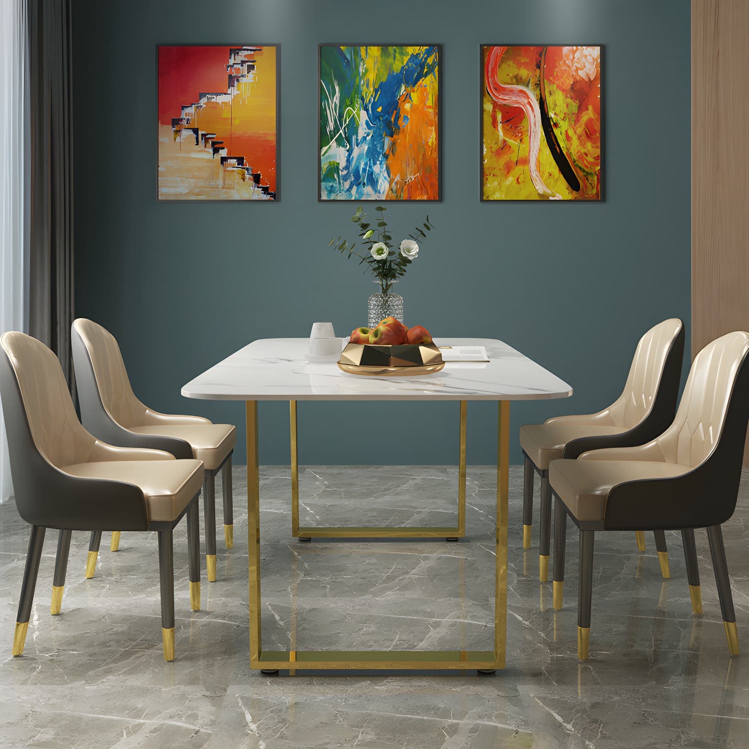 Marble Top Dining Table Modern Rectangle Dining Table with Sled Base thumbnail 11